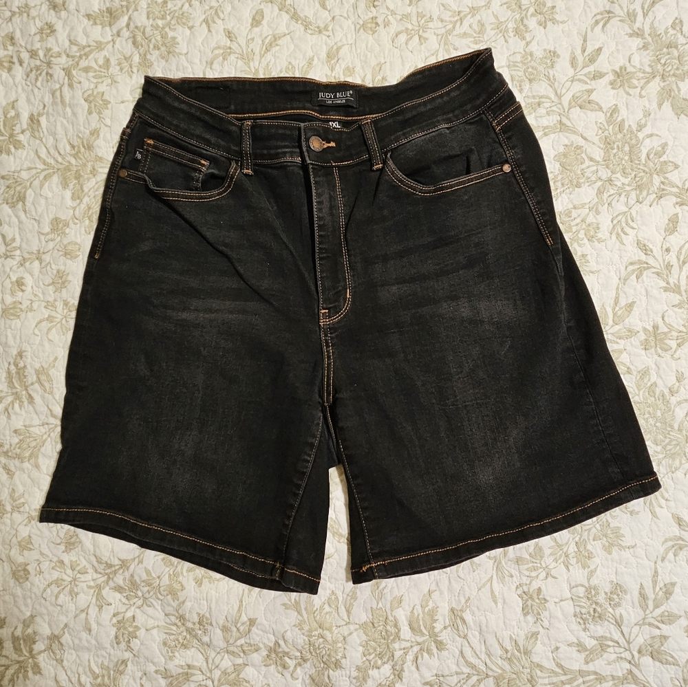 Judy Blue Black Denim Shorts with Orange Stitching